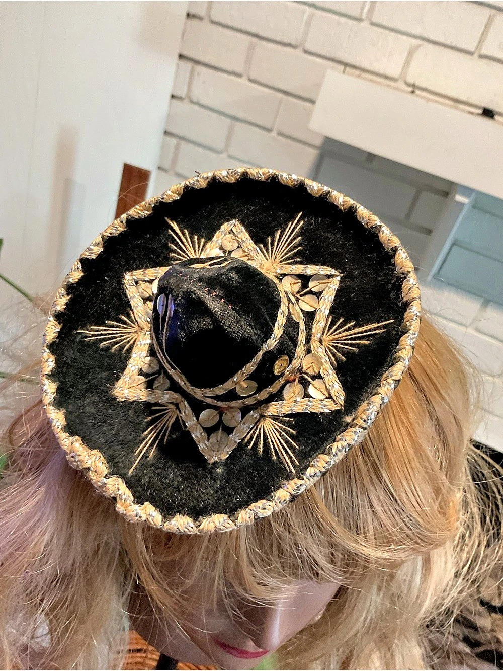 Black & Gold Embroidered Sombrero Hat